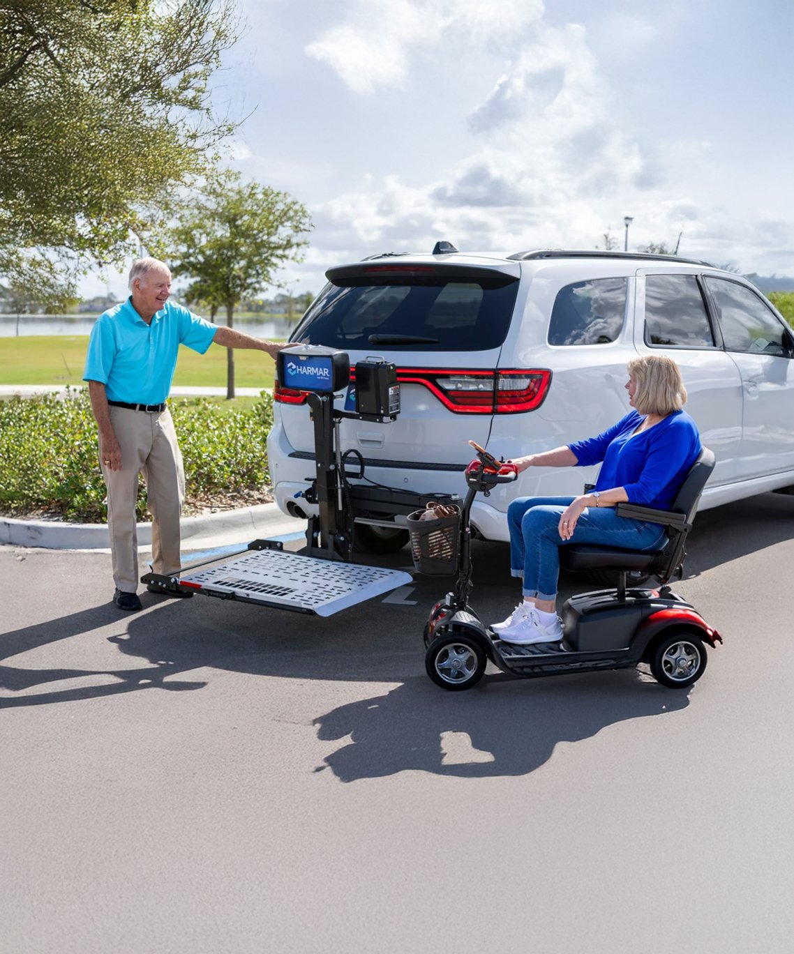 Woman in a vehicle lift